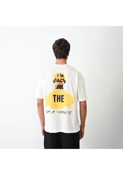 Barlashive Erkek Baskılı T-shirt Kısa Kol Bisiklet Yaka Regular Fit Rahat Kalıp Günlük Tişört- Beyaz Çok Renkli