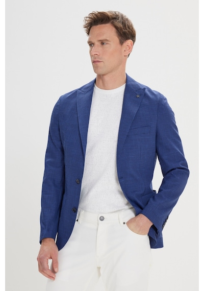 AC&Co / Altınyıldız Classics Erkek Slim Fit Dar Kesim Desenli Kırlangıç Yaka Ceket Lacivert