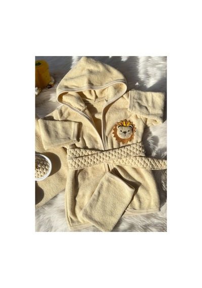 %100 Organik Pamuk Bebek Premıum Bornoz Seti Bej Standart