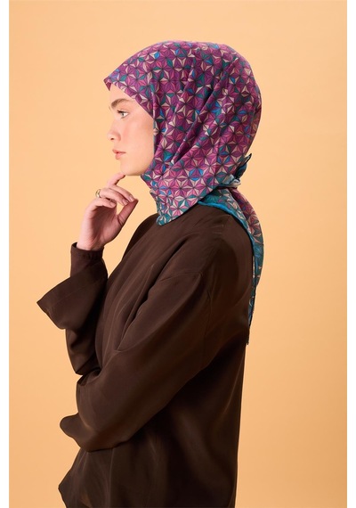 Silk Home İnce Pamuk Soft Eşarp Zümrüt Yeşili Mor Pudra Pembe Gök Mavi Desenli Kaymaz Dokulu Tok Duruşlu 90x90 Çok Renkli