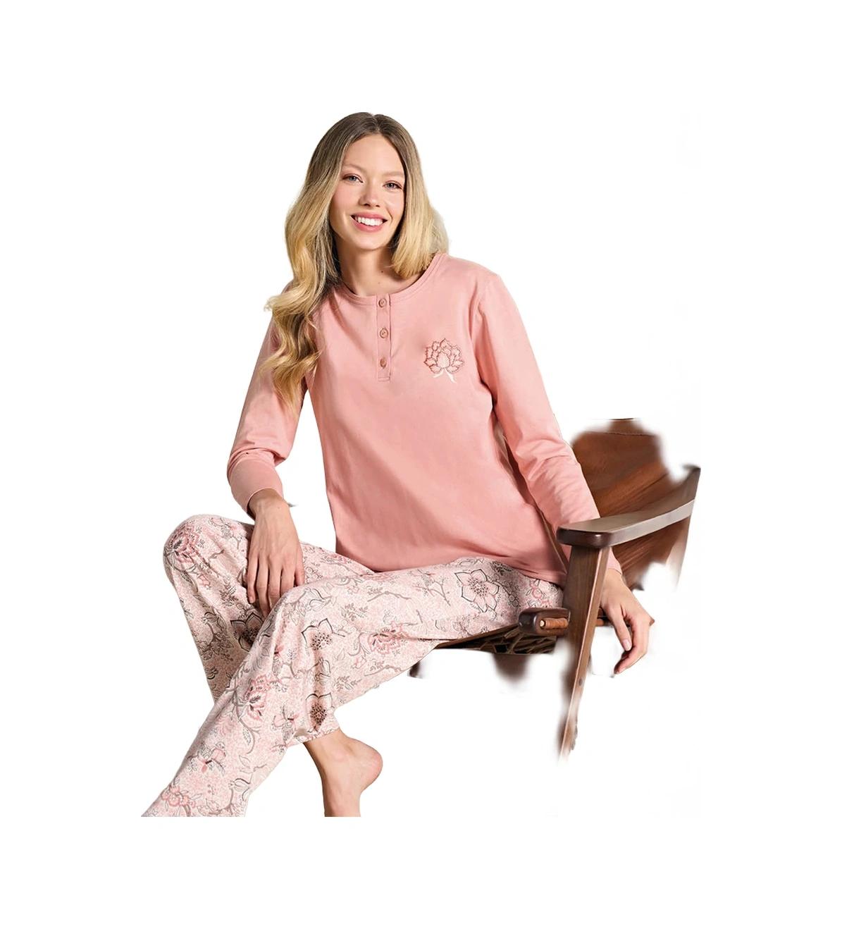 Over Sleep By Poleren Over Sleep 3107 Kadın Büyük Beden Pijama Takımı Yavruağzı