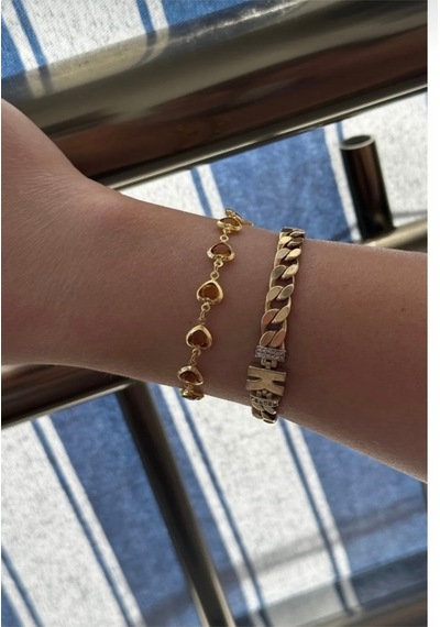 Kalpli Zirkon Taşlı Gold Renk Bileklik 18 Cm Sarı
