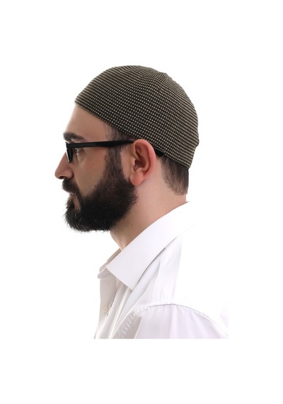 Açık Kahve Kışlık Nokta Desenli Orlon Namaz Takkesi Kahverengi