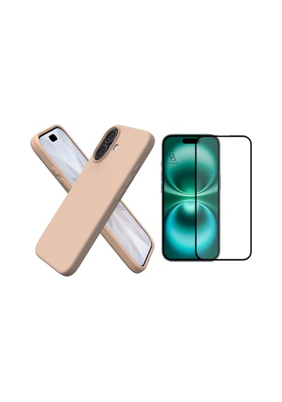 Apple Uyumlu iPhone 17 Içi Kadife Lansman Kılıf Ve Seramik Tam Kaplayan Cam Ekran Koruyucu Desert Gold