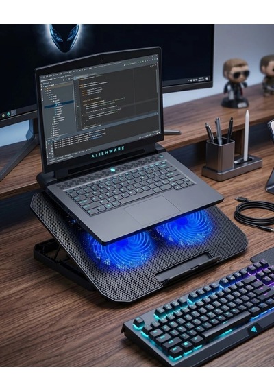 Mey İthalat Çift Fanlı Sessiz Laptop Soğutucu 17 İnç Uyumlu Yükseltici Stand