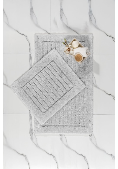 Elart Luin Banyo Halısı Paspas Takımı Pamuklu 2 Adet 60x100 Cm Gri Gri