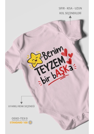 Morivokids Benim Teyzem Bir Başka Kısa Kollu Bebek Body %100 Pamuk Bebe Pembe