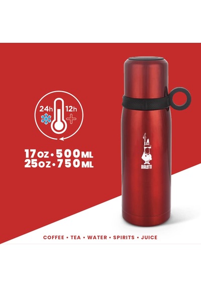 Bialetti - Termos - 460ml - Kırmızı Renk - Paslanmaz Çelik - Çift Katmanlı - 12 Saat Sıcak 24 Saat Soğuk Tutar - Bardaklı Kapak Özelliği Sku: Smg8690010204776 Açık