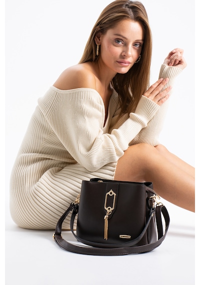 Vıatox Sedef Çanta Ss 1438 Gold Detaylı 3 Bölmeli Omuz Ve Çapraz Çanta Kahverengi