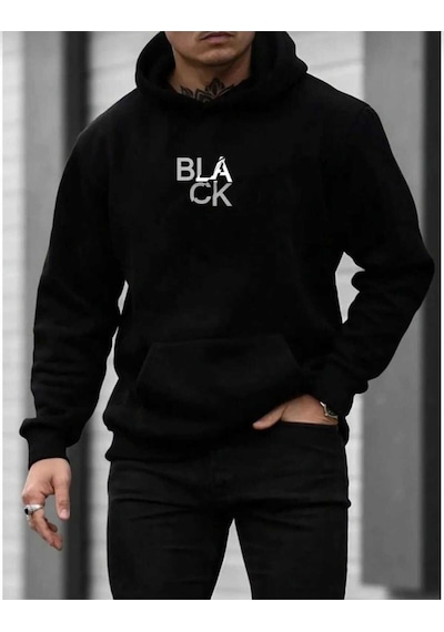 Buy Center Erkek Siyah Kapüşonlu Sweatshirt Black Baskılı SIYAH