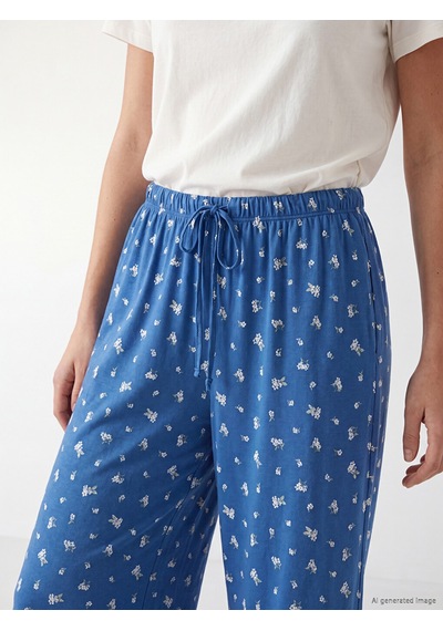 Lcw Dream Lacivert Beli Lastikli Desenli Kadın Kaprili Pijama Altı