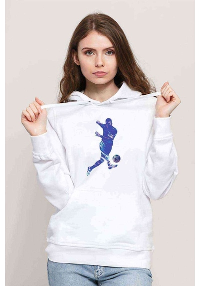 Watercolor Football Shoot Baskılı Kadın Kapüşonlu Beyaz Sweatshi