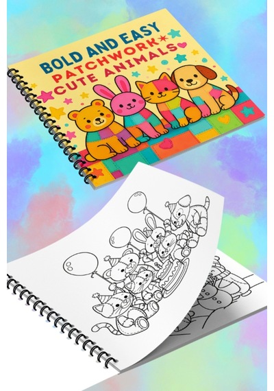 Patchwork Cute Animals Bold And Easy 20x20 Cm Büyük Boyama Kitabı, Çocuklar Ve Yetişkinlere