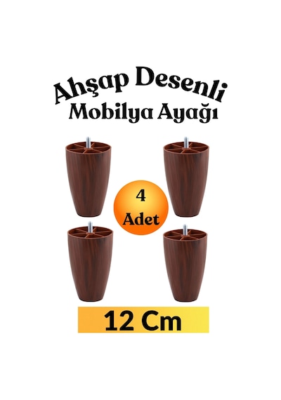 4 Adet Vidalı M8 Ince Diş 12 Cm Ceviz Plastik Mobilya Yükseltici Koltuk Kanepe Ayağı Ayakları Fındık Desenli Fındık Desenli