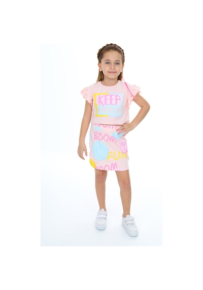 Toontoy Kids Toontoy Kız Çocuk Baskılı Etekli Takım Pudra