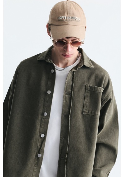 Vamos Oversize Denim Gömlek Haki