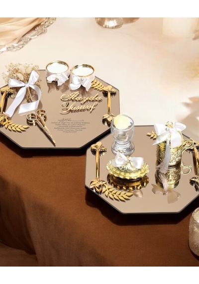 Affinity Sekizgen Gold Söz Nişan Tepsisi Ve Damat Kahvesi Beyaz Beyaz