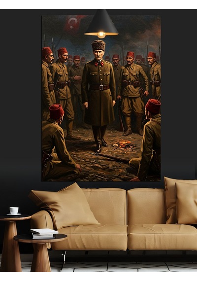 Mustafa Kemal Atatürk Ve Askerleri Dekoratif Kanvas - Mdf Ahşap Tablo