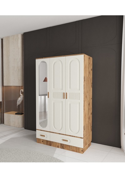 Dova 3 Kapaklı Çekmeceli Bazalı Gardırop - Tamamı Mdf Aytaşı