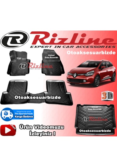 Clio 4 3D Paspas+3D Bagaj Havuz Siyah Stw 2013-2019 Arası Rizline