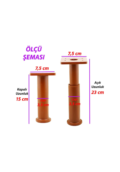 2 Adet Modül Ayarlanabilir Destek Ayağı 15 X 23 Cm Kahverengi Ayak Mobilya Kanepe Baza Koltuk Ünite Ayakları