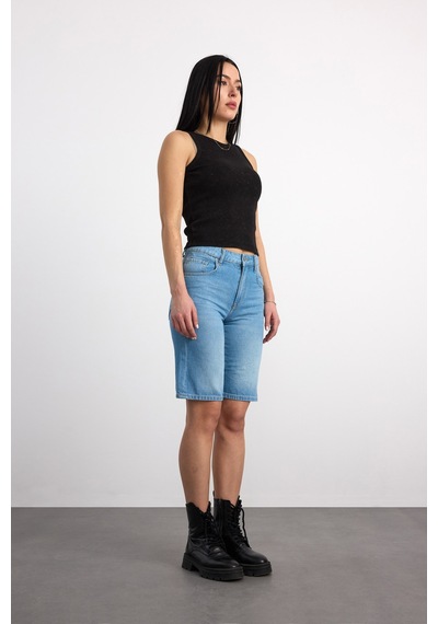 40392-73602 Kadın Wıde Leg Denim Bermuda 40392-73602 Buz Mavisi