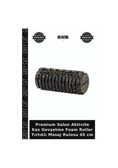 Premium Salon Aktivite Kas Gevşetme Foam Roller Tırtıklı Masaj Rulosu 45 Cm Siyah - Sarı