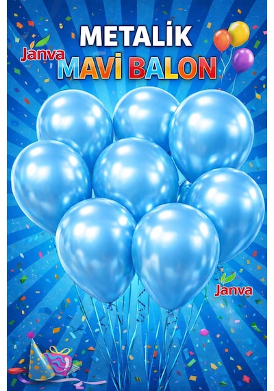 100 Adet Metalik Parlak Büyük Boy Balon Parti Doğum Günü Açılış Süsleme Kutlama Mavi