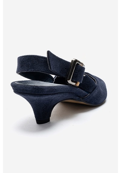 Luvishoes Dıorıs Lacivert Süet Hakiki Deri Kadın Kısa Topuklu Ayakkabı