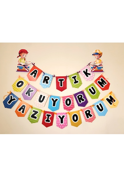 Artık Okuyorum Yazıyorum Okuma Bayramı Hatırası Bayrak Afiş Yazı