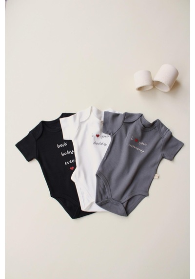 Ohlalakoala 3lü Nakışlı Kısa Kollu Çıt Çıtlı Body Zıbın Model 7 Çok Renkli