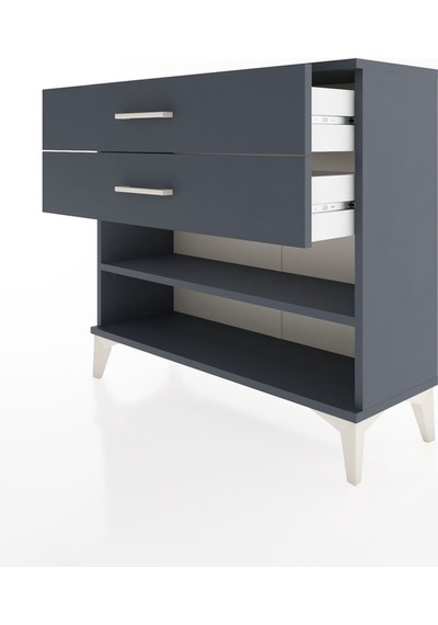 Arges Şifonyer Tek Raflı 2 Çekmeceli 88x30x80 Antrasit-antrasit Antrasit