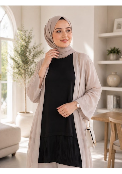 Esra Butik78 Siyah, Beyaz Ve Pudra Renk Kolsuz Altı Pileli İçlik 80 Cm