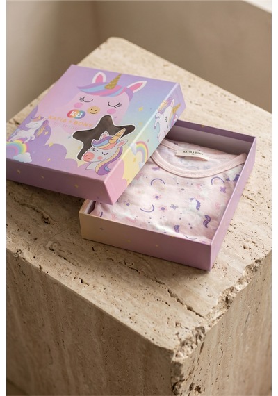 Katia&bony Kız Çocuk Unicorn Desenli Kutulu Pijama Takımı Pembe