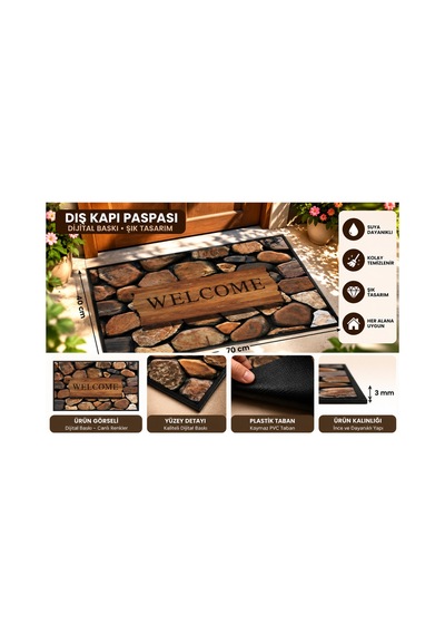Dekoratif Dış Kapı Paspası Dijital Baskılı, Kaymaz Pvc Plastik Tabanlı, Şık Desenli Kapı Önü Paspası 40x70 Cm Kahverengi4 - 937312887 Kahverengi4 Dekoratif Dış Kapı Paspası Dijital Baskılı, Kaymaz Pvc Plastik Tabanlı, Şık Desenli Kapı Önü Paspası 40x70 Cm Kahverengi4 - 937312887 Kahverengi4