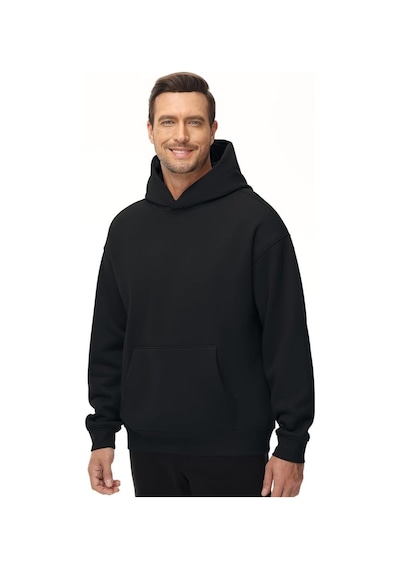 Da Vinci Erkek Siyah Oversize Basic Kapüşonlu Hoodie/sweatshirt 3 Siyah