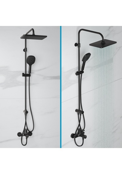 Adell Mode S Rain Duş Sistemi + Lento Banyo Bataryası 2 Parça Set Mat Siyah Siyah