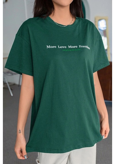 Uyguntarz Unisex More Love Baskılı Oversize Tshirt Yeşil