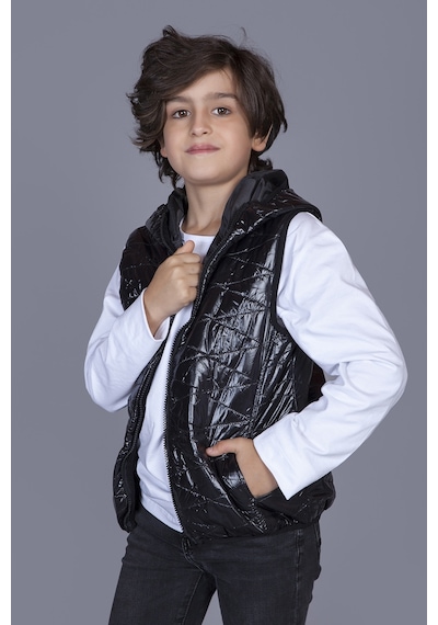 Toontoy Kids Toontoy Erkek Çocuk Kapşonlu Parlak Yelek Siyah