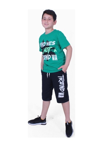 Fyk Kids Yazı Baskılı Erkek Çocuk Kapri Takım Yeşil