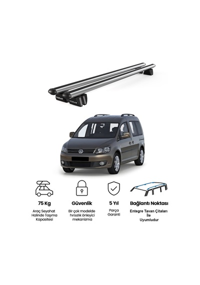Pençe Volkswagen Caddy Life 5d 2004-2015 Uyumlu Gri Ara Atkı Port Bagaj Tavan Barı