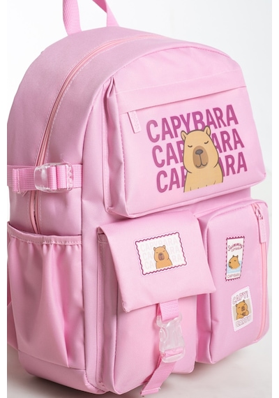 Capybara Orijinal Lisanslı Okul Çantası Sevimli Tasarım, Su Pembe