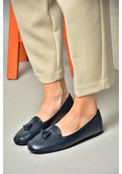 Fox Shoes R667001203 Lacivert Hakiki Deri Babet Lacivert