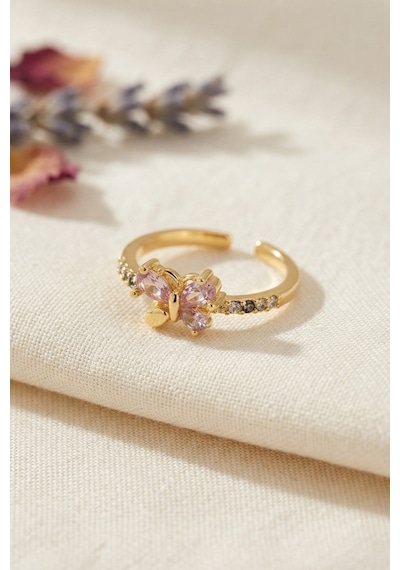 Pembe Zirkon Taşlı Kelebek Model Kadın Yüzük Çok Renkli 03440646