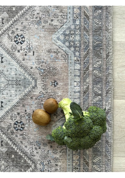 Eskitme Geometrik Madalyon Desenli Vizon Etnik Halı - Ar863bm