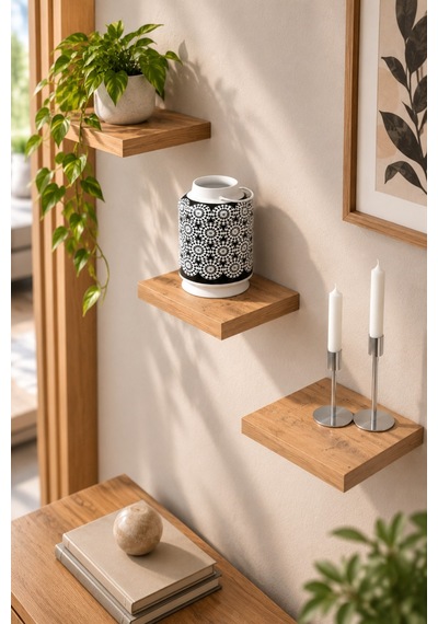 Sulorahome 3'lü Kare Duvar Rafı Seti Ceviz Desenli