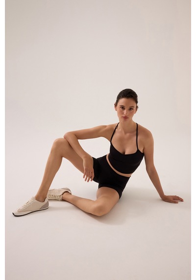 Los Ojos X Ece Siyah Kalp Yaka Spor Sütyeni Sweetheart Neck Top Siyah Siyah