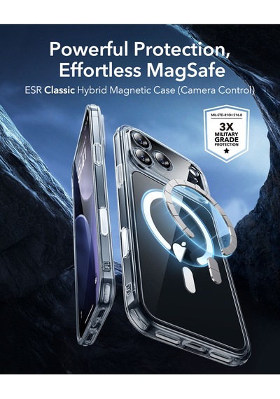 Esr Apple Uyumlu iPhone 17 Pro Kamera Kontrollü Manyetik Hibrit Kılıf Şeffaf