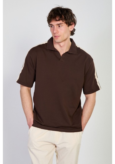 Barrels And Oıl Erkek Omzu Biye Detaylı Polo Yaka T-shirt - Kahve Kahve