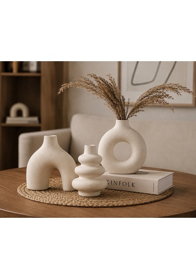 El Yapımı Minimal Vazo Set 3 Lü 3lü Mini Set Beyaz